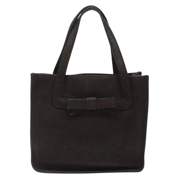 PRADA Hand Bag Leather Brown Silver Auth yk18137